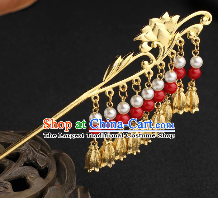 China Ancient Tang Dynasty Palace Lady Hairpin Traditional Hanfu Golden Lotus Hair Stick