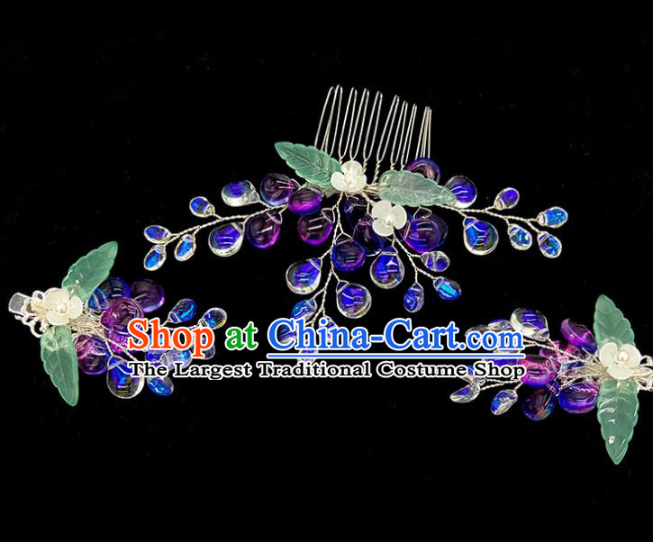 China Traditional Hanfu Purple Hair Comb Ancient Ming Dynasty Princess Grape Hairpin