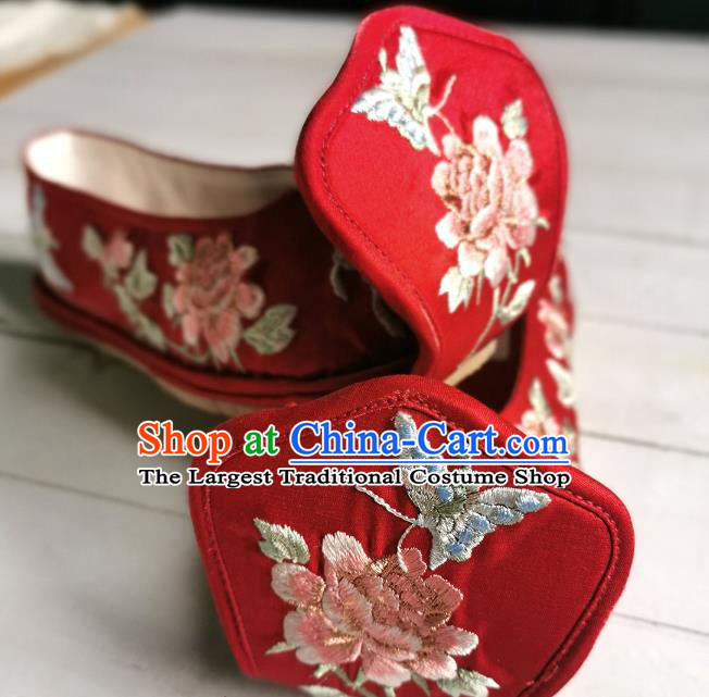 Handmade Chinese Wedding Red Satin Shoes Han Dynasty Princess Shoes Embroidered Shoes Traditional Hanfu Shoes