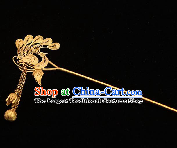 China Ancient Princess Hair Stick Ming Dynasty Golden Phoenix Hairpin Traditional Filigree Hair Accessories