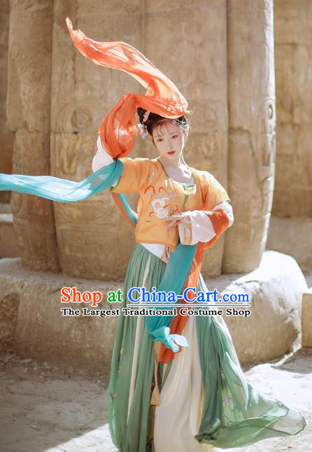 China Ancient Palace Beauty Clothing Traditional Tang Dynasty Embroidered Historical Costume