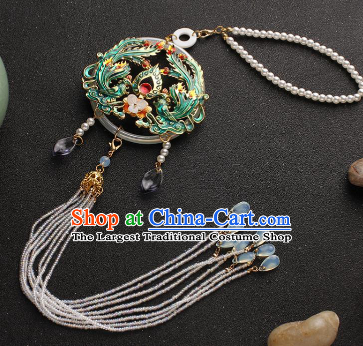 China Classical Beads Tassel Brooch Traditional Cheongsam Blueing Phoenix Pendant Accessories