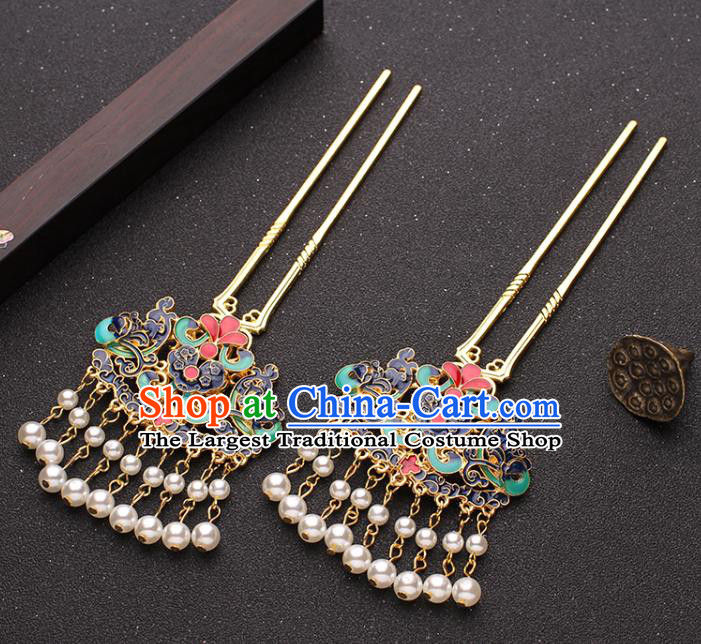 Traditional China Ancient Court Woman Hair Accessories Qing Dynasty Cloisonne Hairpins