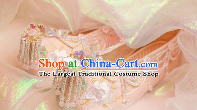 Handmade Chinese Embroidered Peony Shoes Traditional Shoes Ancient Princess Shoes Hanfu Beads Tassel Shoes