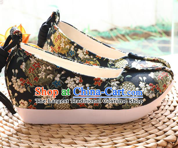 Chinese Classical Shoes Traditional Ming Dynasty Princess Shoes Hanfu Black Brocade Shoes