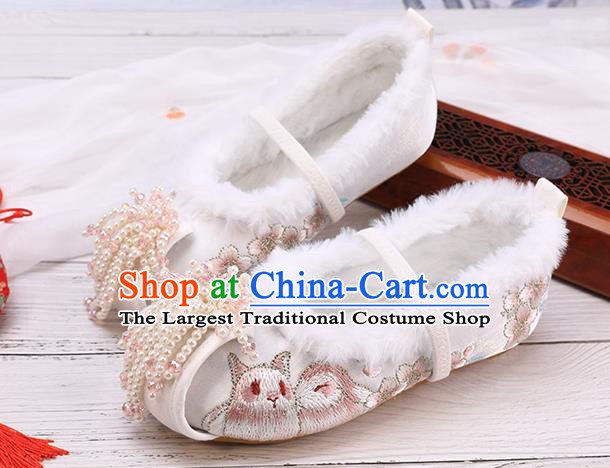 China National Winter Shoes Traditional Embroidered Shoes Classical Hanfu White Shoes for Kids