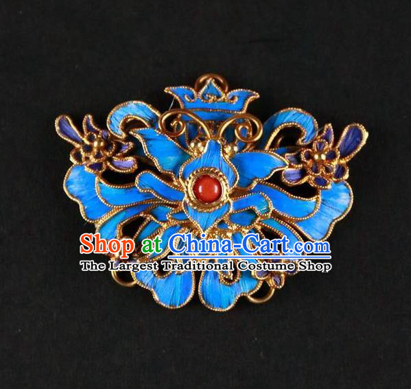 China Ancient Empress Jewelry Accessories Traditional Qing Dynasty Court Blueing Brooch