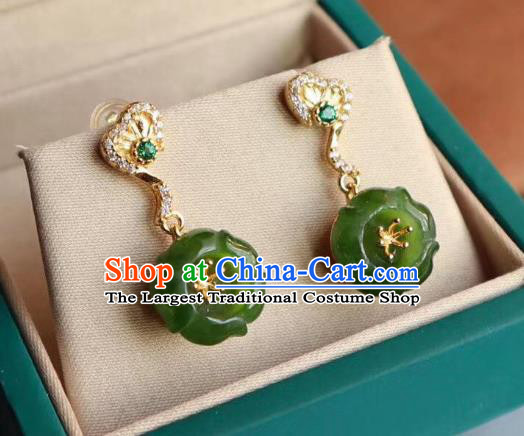 China Traditional Cheongsam Crystal Ear Accessories National Qing Dynasty Court Jade Plum Earrings