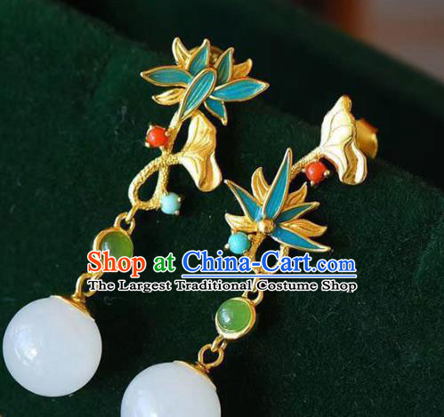 China Traditional Cheongsam Ear Accessories National Enamel Lotus Earrings