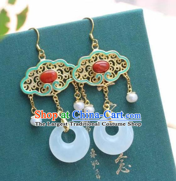 China Traditional Cheongsam White Jade Ear Accessories National Enamel Agate Earrings