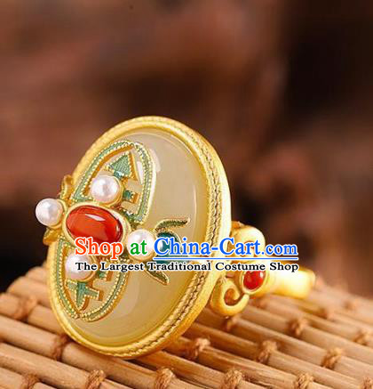 Chinese Handmade Jade Ring Jewelry Accessories Classical Qing Dynasty Golden Circlet