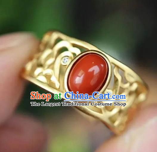 Chinese Handmade Carving Cloud Golden Ring Jewelry Accessories Classical Court Circlet