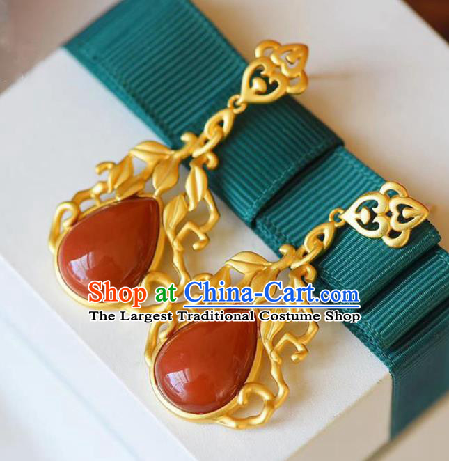 China Traditional Enamel Red Ear Jewelry Accessories National Cheongsam Golden Earrings