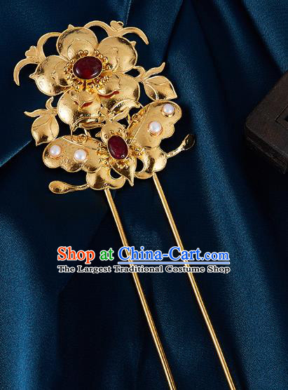 China Handmade Agate Hair Accessories Traditional Qing Dynasty Golden Butterfly Hairpin Jewelry