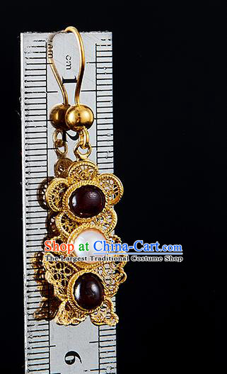 China Traditional Ming Dynasty Agate Ear Jewelry Accessories Ancient Empress Pearls Earrings