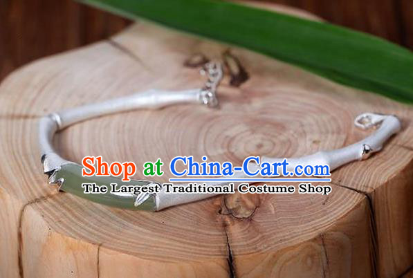 China Handmade Jade Bracelet Accessories Traditional Silver Bamboo Bangle Jewelry