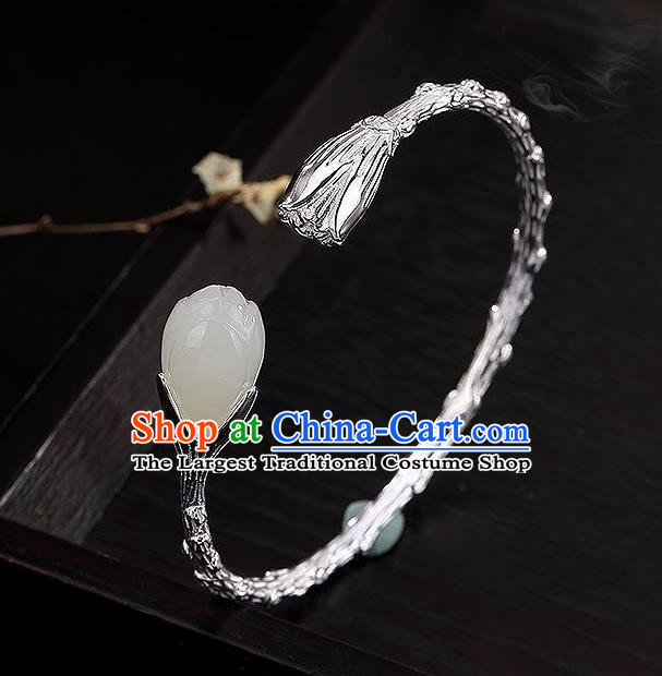 China Handmade Bracelet Accessories Traditional Jade Mangnolia Bangle Jewelry