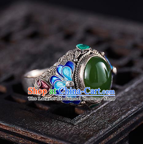 Chinese National Wedding Silver Ring Handmade Jewelry Accessories Classical Qing Dynasty Blueing Circlet