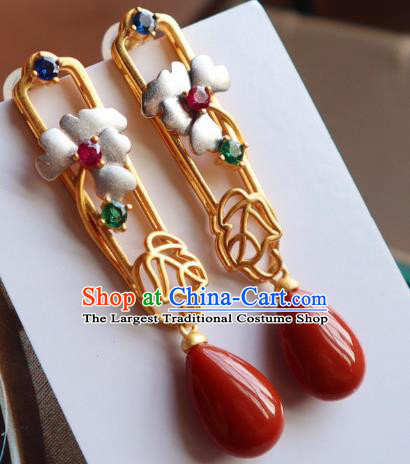 China Traditional Mangnolia Ear Jewelry Accessories Classical Cheongsam Golden Earrings