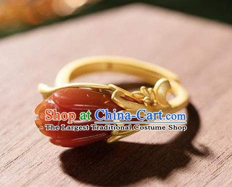 Chinese National Golden Ring Handmade Jewelry Accessories Classical Agate Mangnolia Circlet