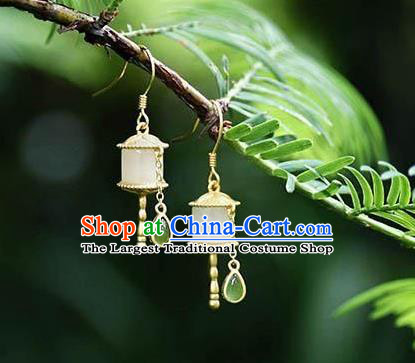 China Traditional Jade Ear Jewelry Accessories National Cheongsam Golden Prayer Wheel Earrings