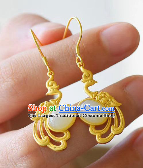 China Traditional Qing Dynasty Court Ear Jewelry Accessories National Cheongsam Golden Phoenix Earrings