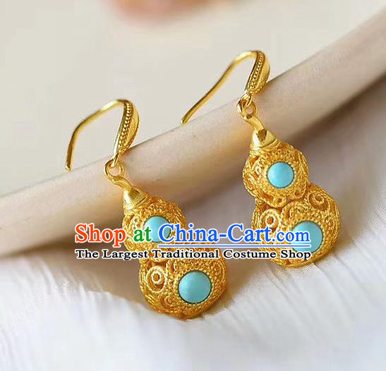 China National Cheongsam Golden Gourd Earrings Traditional Qing Dynasty Court Ear Jewelry Accessories