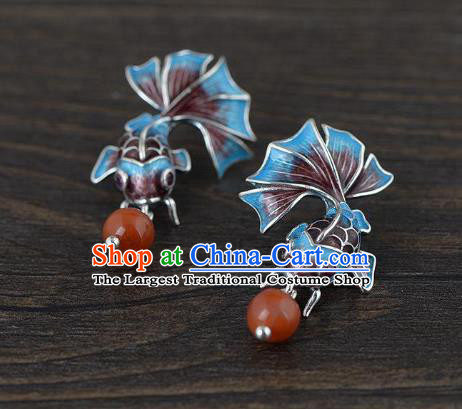 China Traditional Agate Ear Jewelry Accessories National Cheongsam Cloisonne Goldfish Earrings