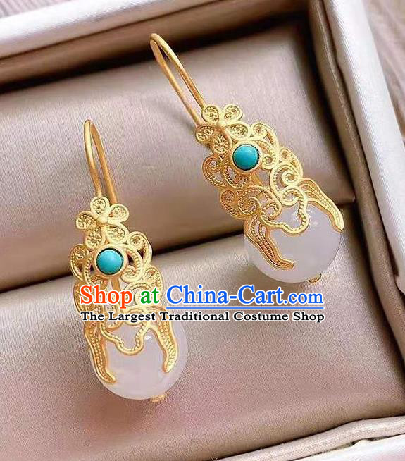 China Traditional Kallaite Ear Jewelry Accessories National Cheongsam Qing Dynasty Court Earrings