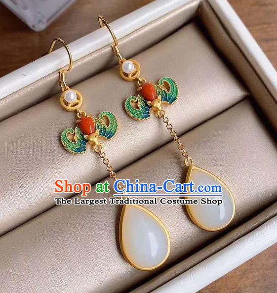 China Traditional Cloisonne Bat Ear Jewelry Accessories National Cheongsam Pearl Earrings