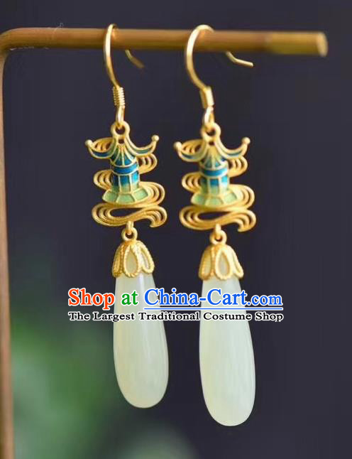 China Traditional Enamel Palace Ear Jewelry Accessories Classical Cheongsam Jade Earrings