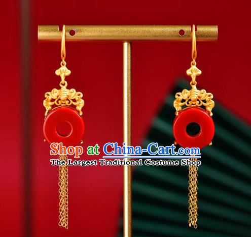 China Traditional Golden Bat Ear Jewelry Accessories Classical Cheongsam Red Agate Earrings