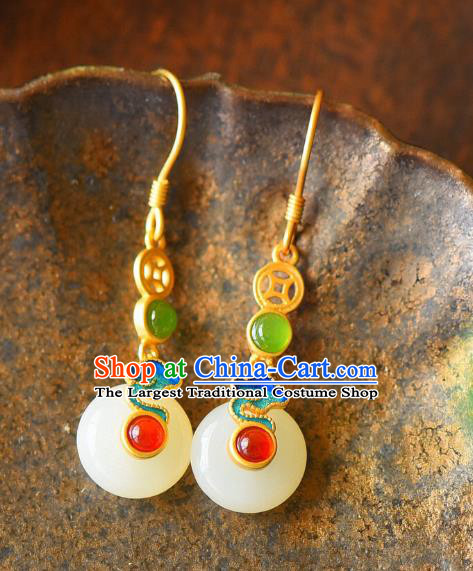 China Traditional Enamel Cloud Ear Jewelry Accessories Classical Cheongsam Hetian Jade Earrings