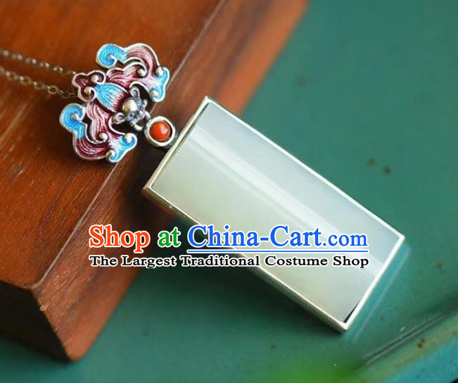 China Handmade Blueing Bat Necklet Pendant Accessories Traditional Cheongsam Jade Necklace Jewelry