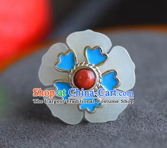 Chinese National Wedding Jade Plum Ring Handmade Jewelry Accessories Classical Blueing Silver Circlet