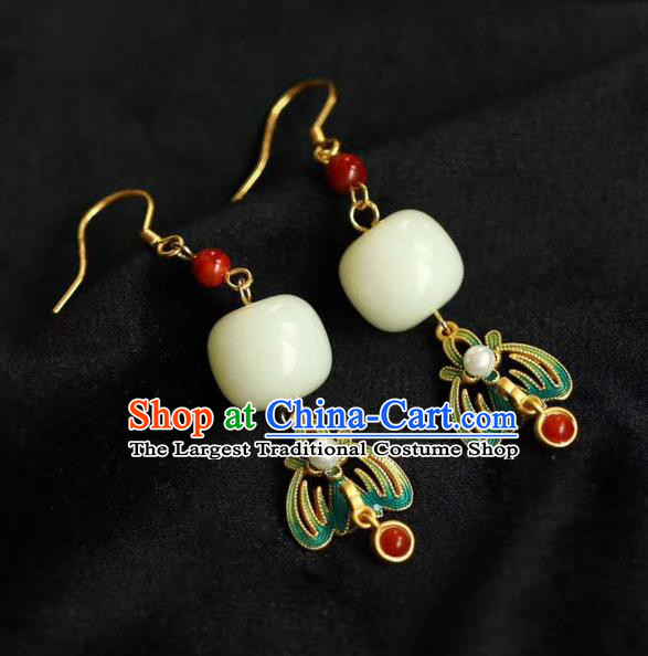 China Traditional Jade Ear Jewelry Accessories Classical Cheongsam Enamel Earrings