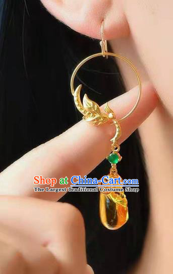 Handmade China National Ear Jewelry Accessories Traditional Cheongsam Succinite Earrings