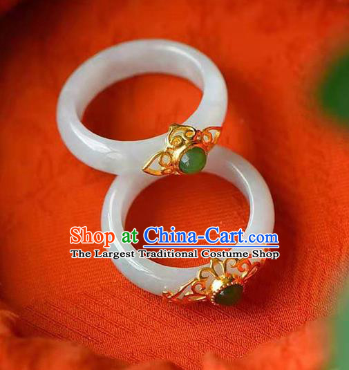 China Ancient Princess White Jade Ring Jewelry Traditional Handmade Circlet Accessories