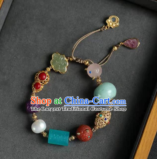 China Handmade Jadeite Pearl Bracelet Traditional Jewelry Accessories National Agate Gourd Bangle