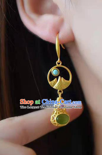 Handmade China Golden Gourd Ear National Jewelry Accessories Traditional Cheongsam Jade Earrings