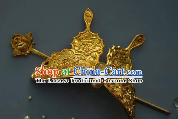 China Traditional Golden Butterfly Hair Crown Handmade Hair Accessories Tang Dynasty Princess Hairpin