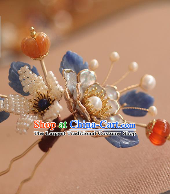 China Song Dynasty Pearls Lily Flower Hairpin Traditional Ancient Princess Hair Stick Handmade Hair Accessories