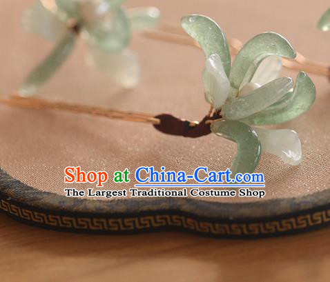 China Handmade Hair Accessories Traditional Song Dynasty Green Orchids Hairpin Ancient Princess Pearls Hair Stick