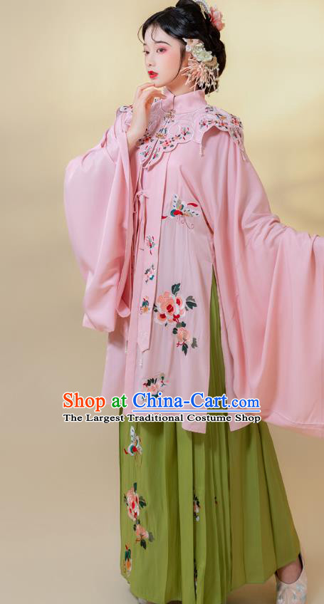 China Traditional Ming Dynasty Noble Woman Historical Clothing Ancient Young Mistress Pink Hanfu Dresses