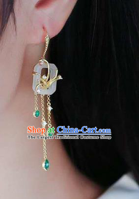 Handmade China Jade Ear Jewelry Accessories Traditional National Cheongsam Green Crystal Tassel Earrings