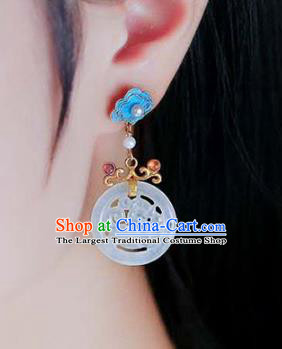 Handmade China Wedding Blueing Cloud Ear Jewelry Accessories Traditional Cheongsam Jade Carving Tiger Earrings