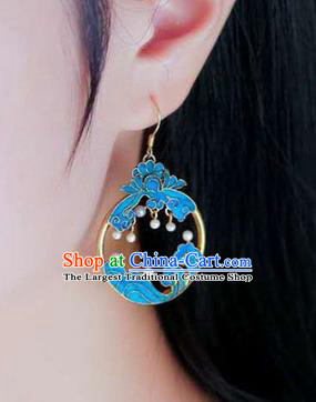 Handmade China Blueing Lotus Ear Jewelry Accessories Traditional Cheongsam Pearls Earrings