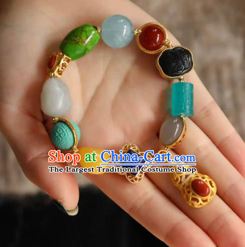 China Handmade Gems Bracelet Traditional Jewelry Accessories National Golden Gourd Bangle