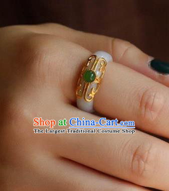 Chinese National Jade Finger Ring Jewelry Traditional Handmade Circlet Accessories