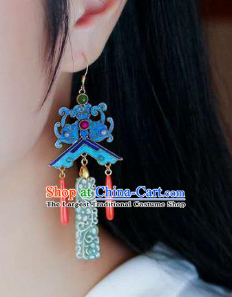 Handmade China Jade Jewelry Ear Accessories Traditional Cheongsam Cloisonne Bat Earrings